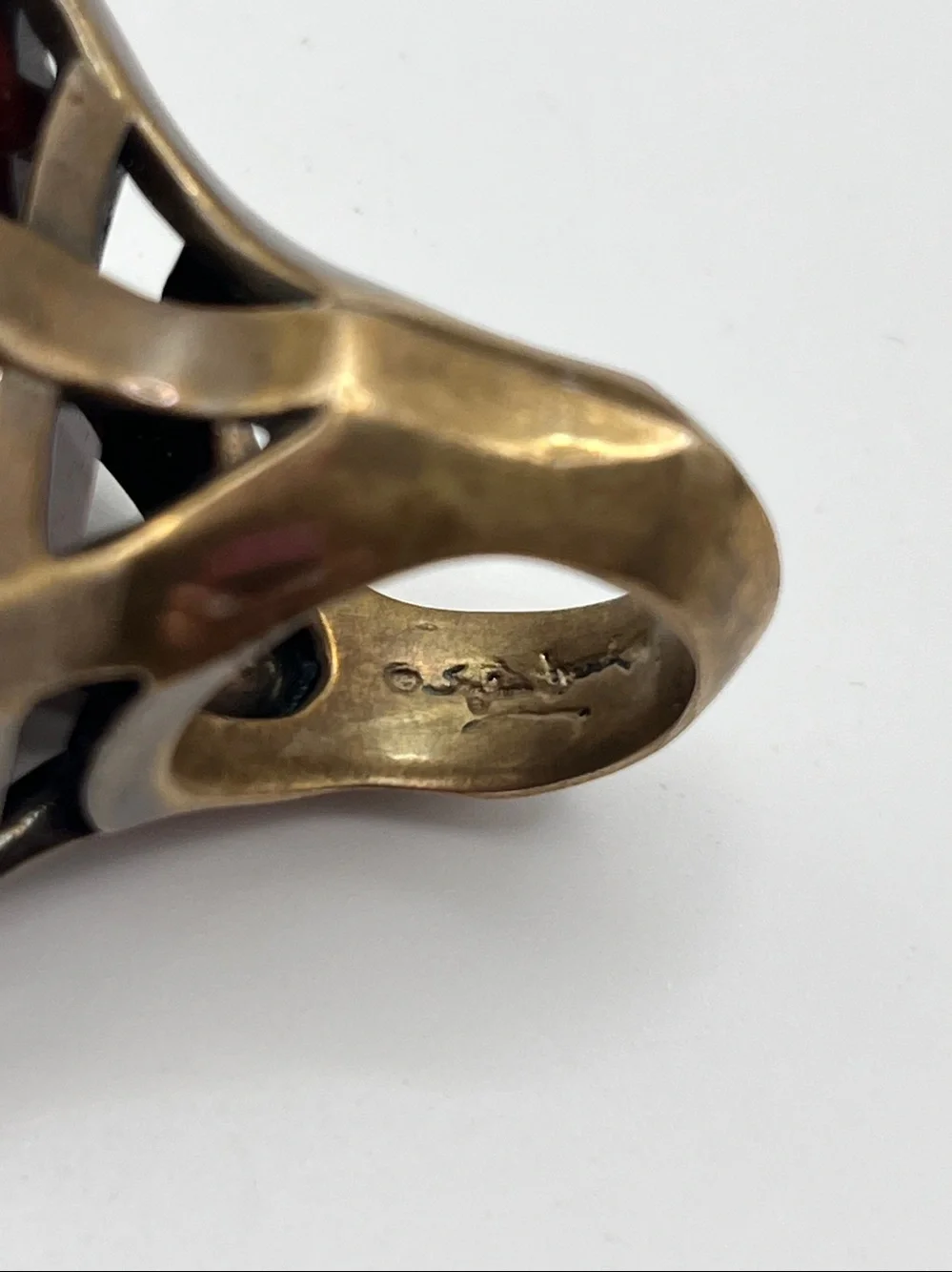 Bold Deep Reddish Brown Statement Brass Cocktail Ring